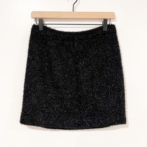 Kate Spade Eyelash Metallic Tweed Textured Fuzzy Black Mini Skirt Size 4